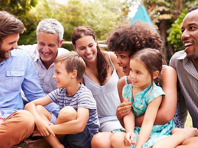 A community gathering of adults and children