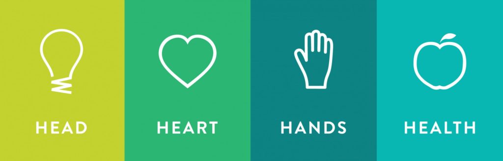 Image of 4-H motto reading "Head, Heart, Hands, Health".